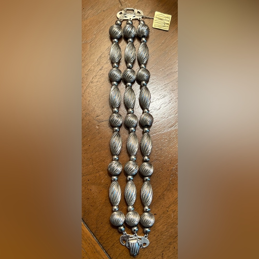 Napier Vintage Triple Strand Silver Toned Fluted Bead Bracelet